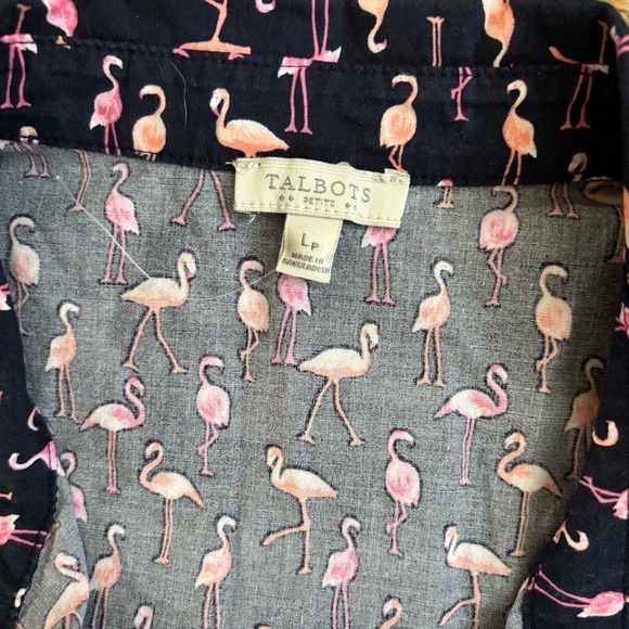 Talbots Large Petite Blue & Pink Flamingo Button Down Tank Top - Picture 3 of 6